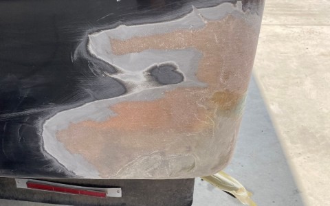 Fiberglass repair in process